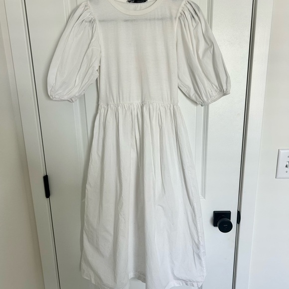 Zara White Puff Sleeve Midi Dress Medium - Picture 2 of 5